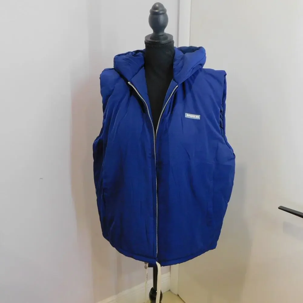 RAWGEAR Mens Insulated Zip Front Puffer Hoodie Vest Navy Double Zipper Large New